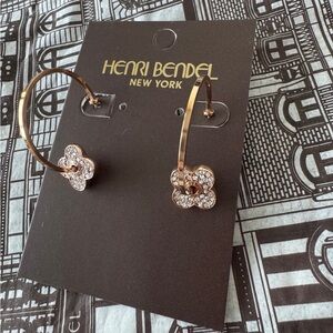 Henri Bendel Rose Gold Pave Stud Petal Loop Earrings NEW